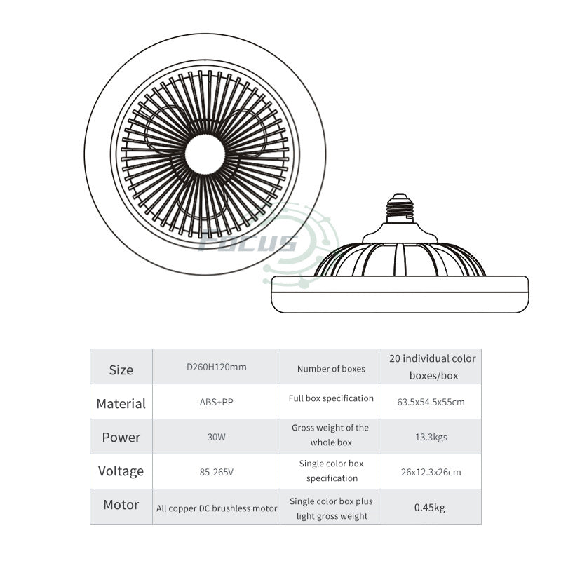 30W Silent 3 Speeds Ceiling Fan with Remote Control with Lighting Lamp E27 Converter Base for Bedroom Living Home