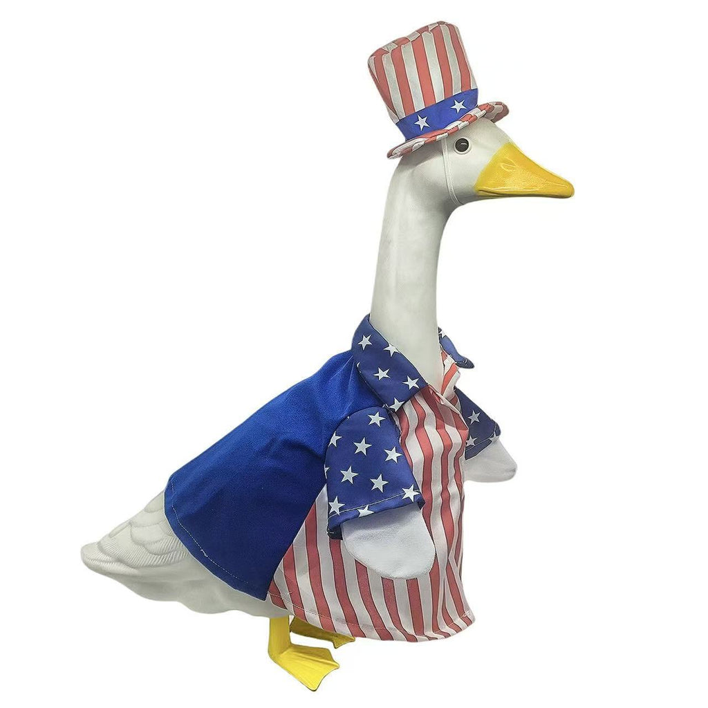 PorchGooseCostume  Independence Day Flag Porch Goose Yard Decoration Goose Figurine Costume