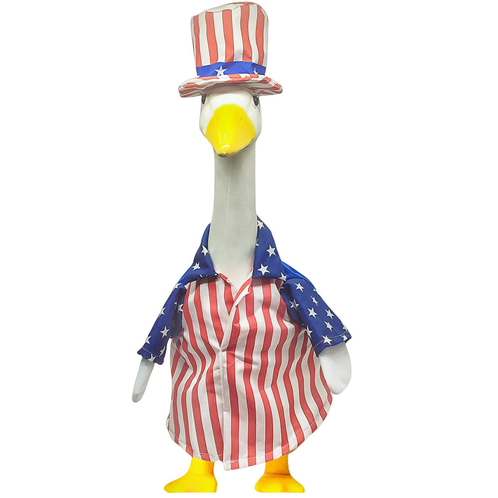 PorchGooseCostume  Independence Day Flag Porch Goose Yard Decoration Goose Figurine Costume