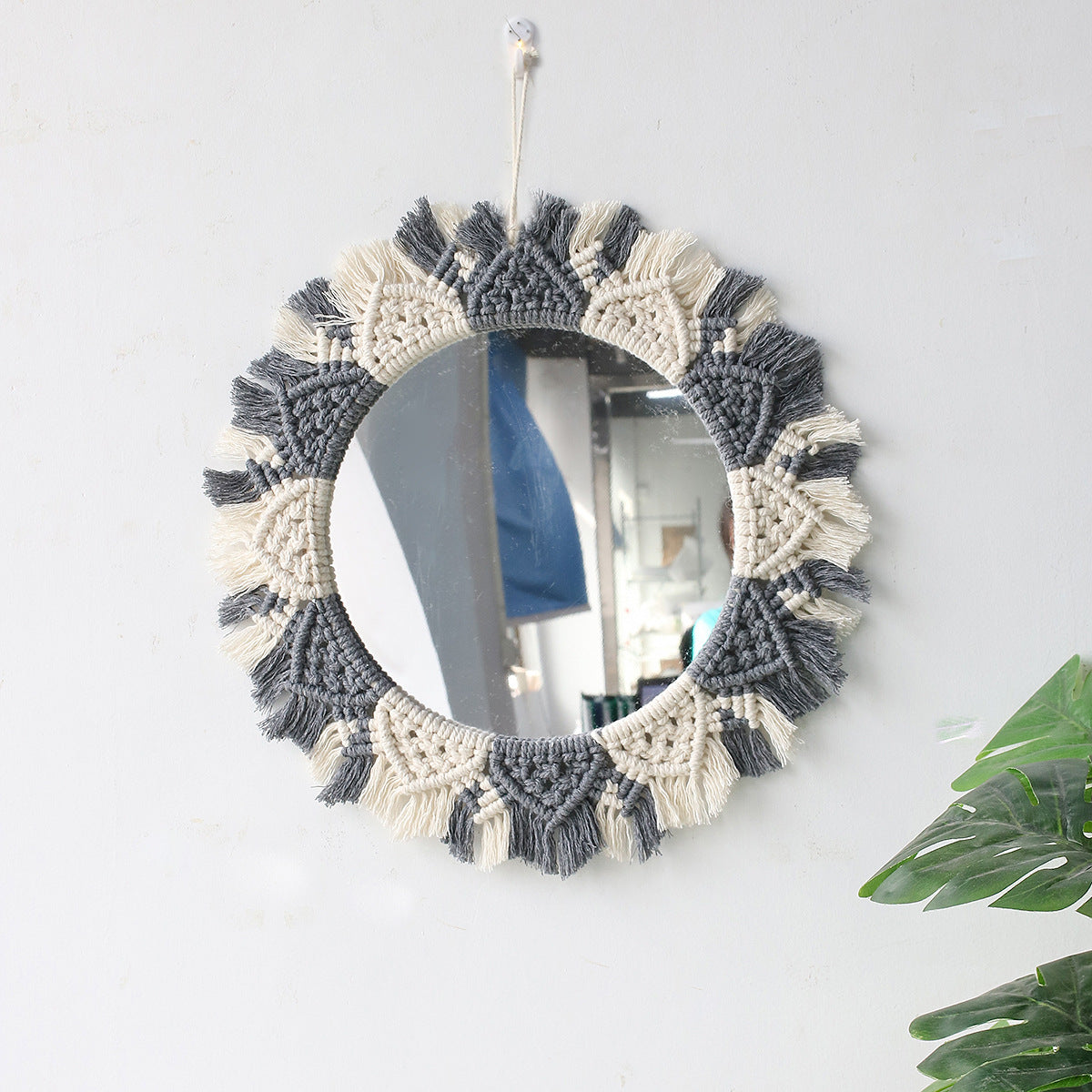 Ins Original Nordic Mirror Decoration Bohemian Weaving Handmade Cotton Thread Wood Bead Tapestry Mirror Bedroom