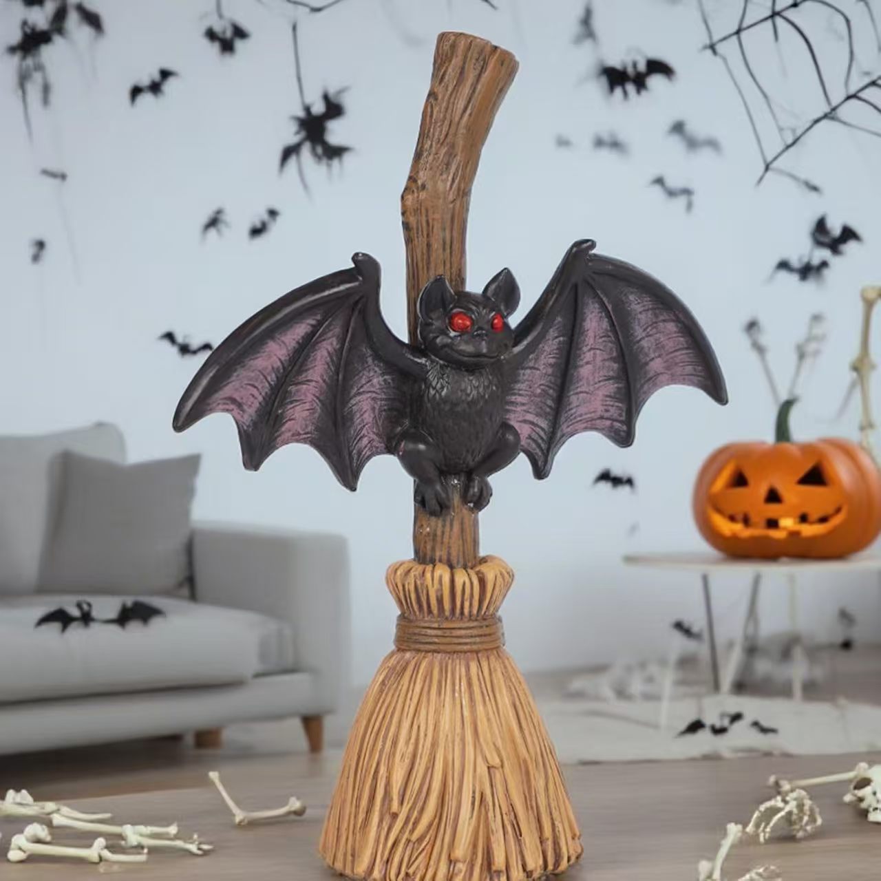Halloween Broom Bat Decoration Outdoor Ghost Bat Garden Yard Atmosphere Decor