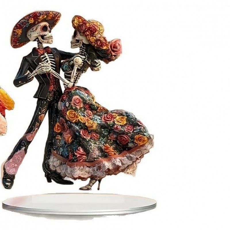 1pc Skeleton Dance Decoration 2D Day of the Dead Statue with Base Decorative Figurine Multi-functional Ornament