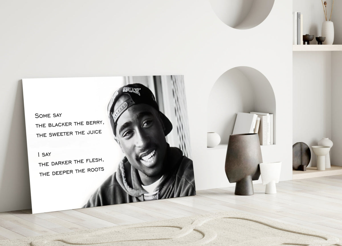 Smiling Rapper In Cap With Quote Glass Wall Art