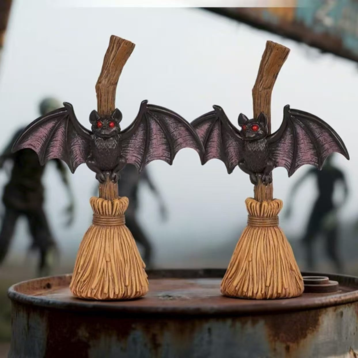 Halloween Broom Bat Decoration Outdoor Ghost Bat Garden Yard Atmosphere Decor