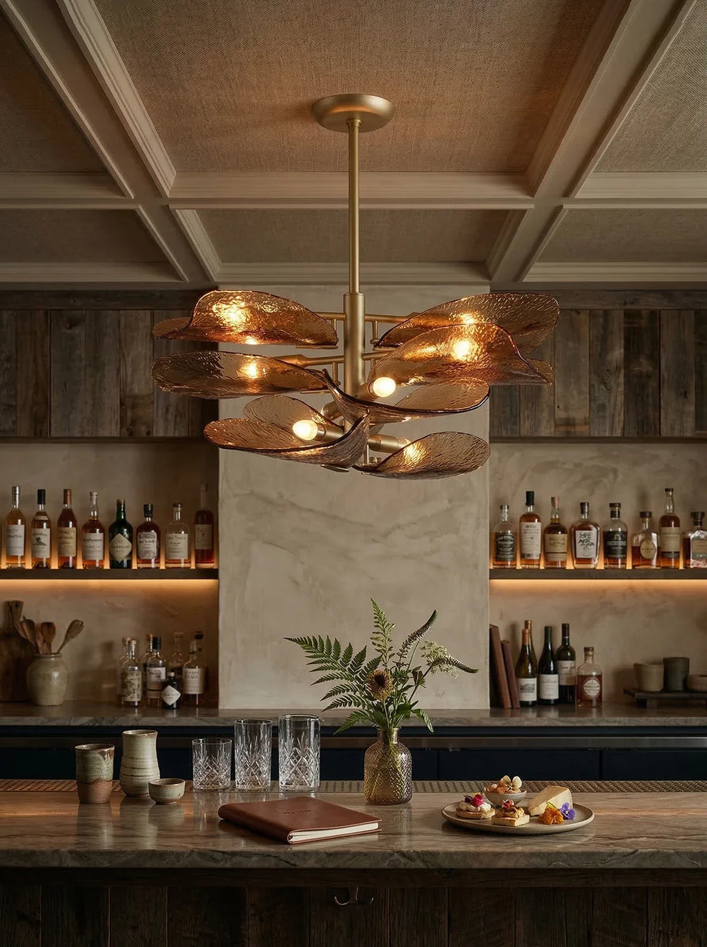 Cloud-Shaped Layered Amber Chandelier