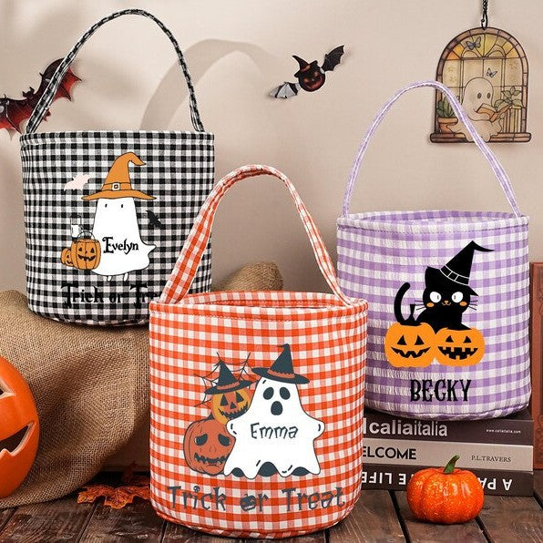 Easter Decoration Storage Basket with Checkered Design, Festival Party Atmosphere Tote Bucket