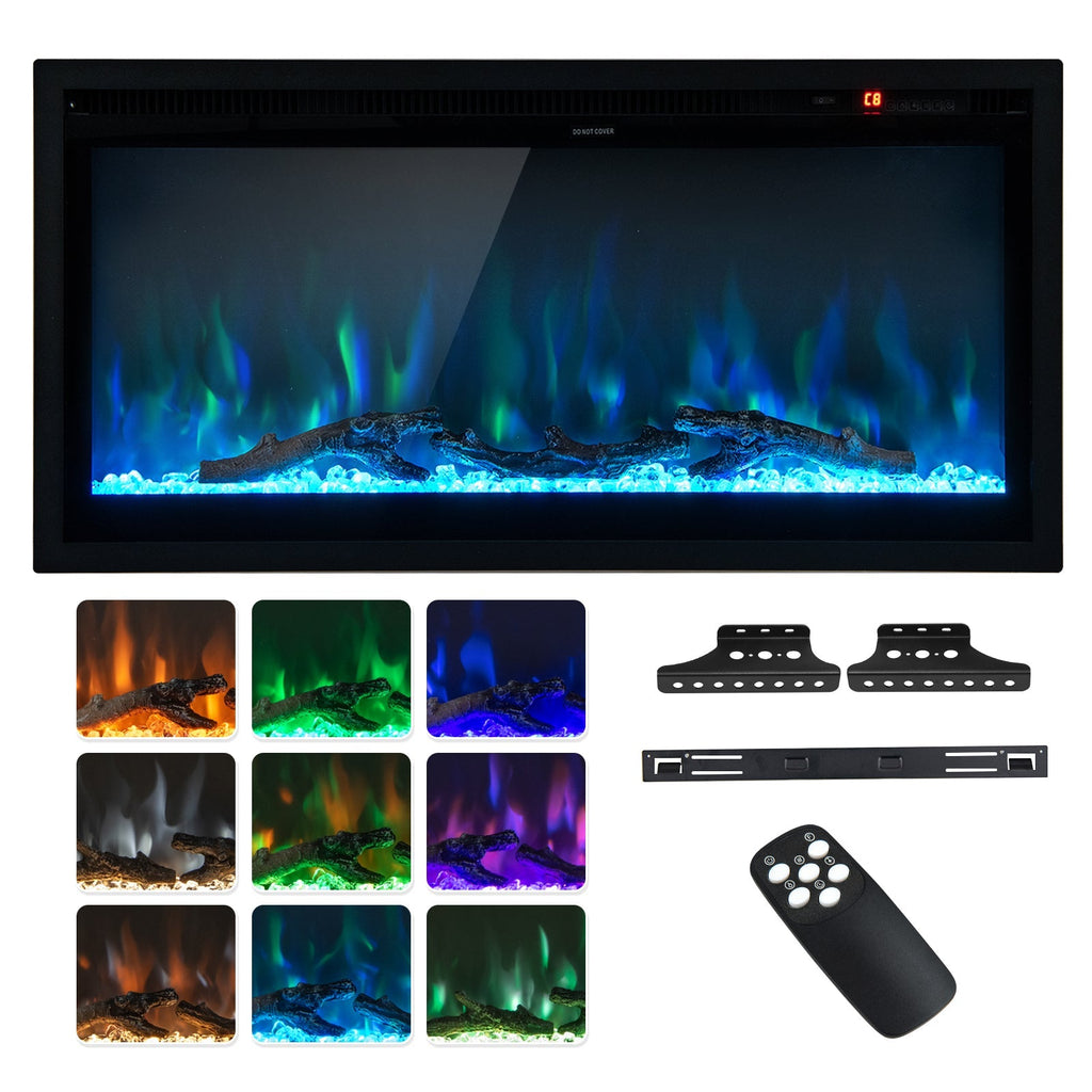 Electric Fireplace in-Wall Recessed with Remote Control and Adjustable Color and Brightness