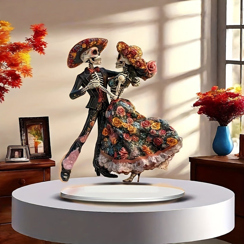1pc Skeleton Dance Decoration 2D Day of the Dead Statue with Base Decorative Figurine Multi-functional Ornament