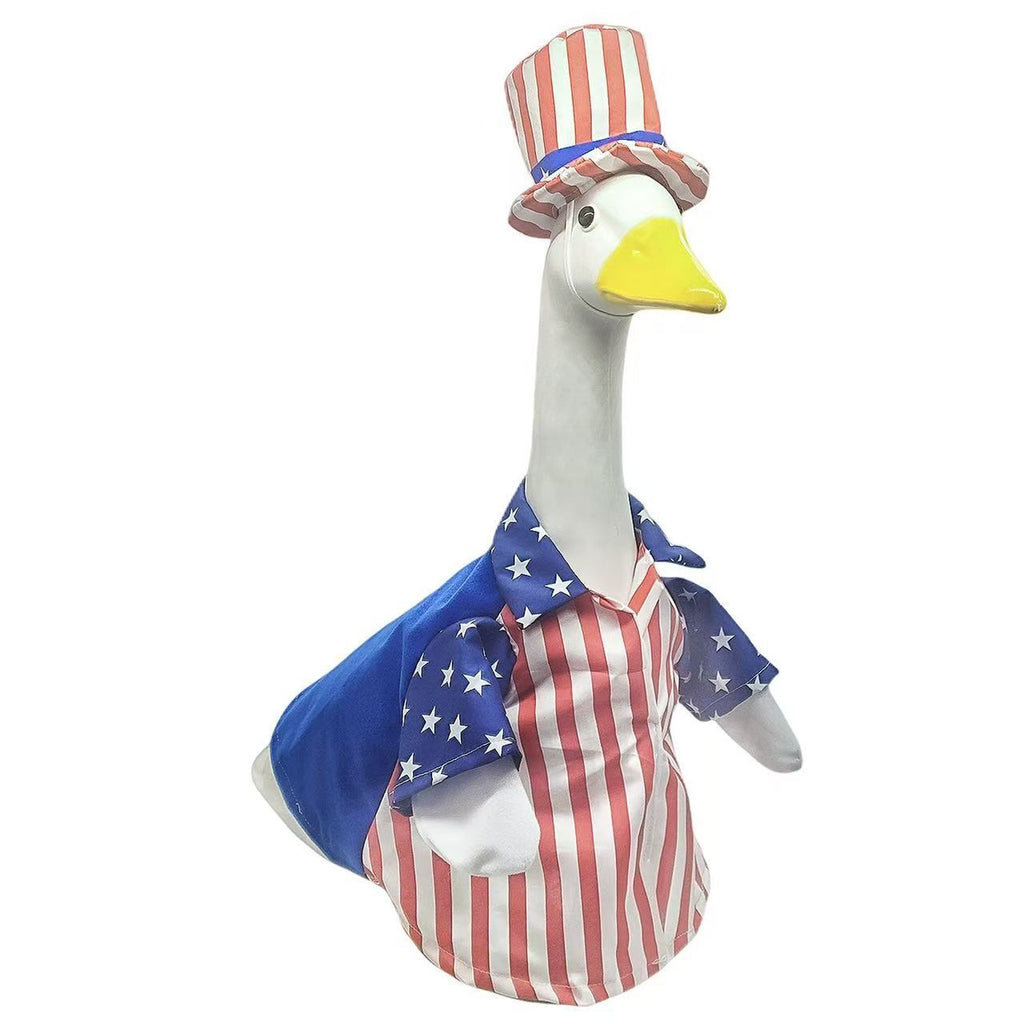 PorchGooseCostume  Independence Day Flag Porch Goose Yard Decoration Goose Figurine Costume