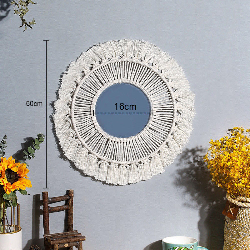 Ins Original Nordic Mirror Decoration Bohemian Weaving Handmade Cotton Thread Wood Bead Tapestry Mirror Bedroom