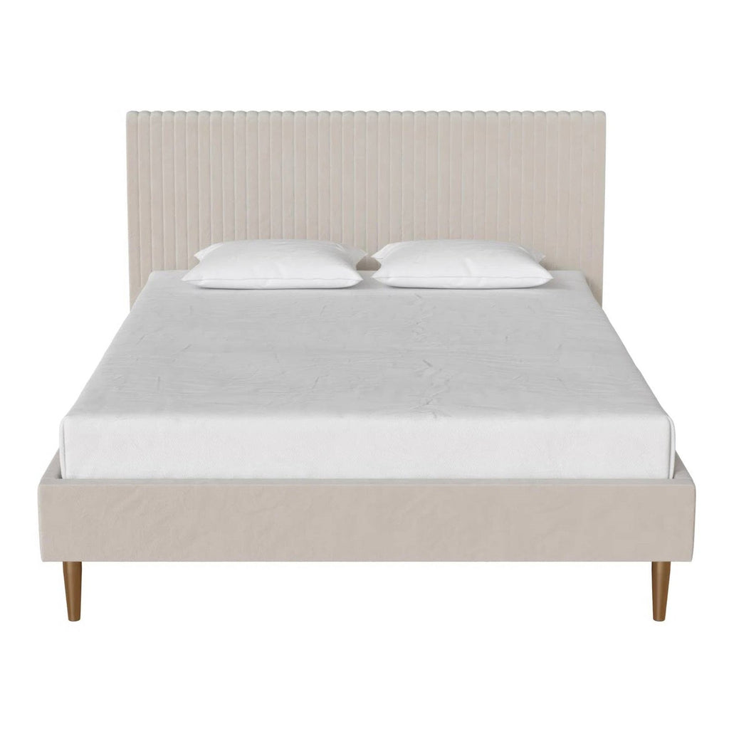 Full size Off-White Ivory Cream Upholstered Platform Bed Frame with Headboard