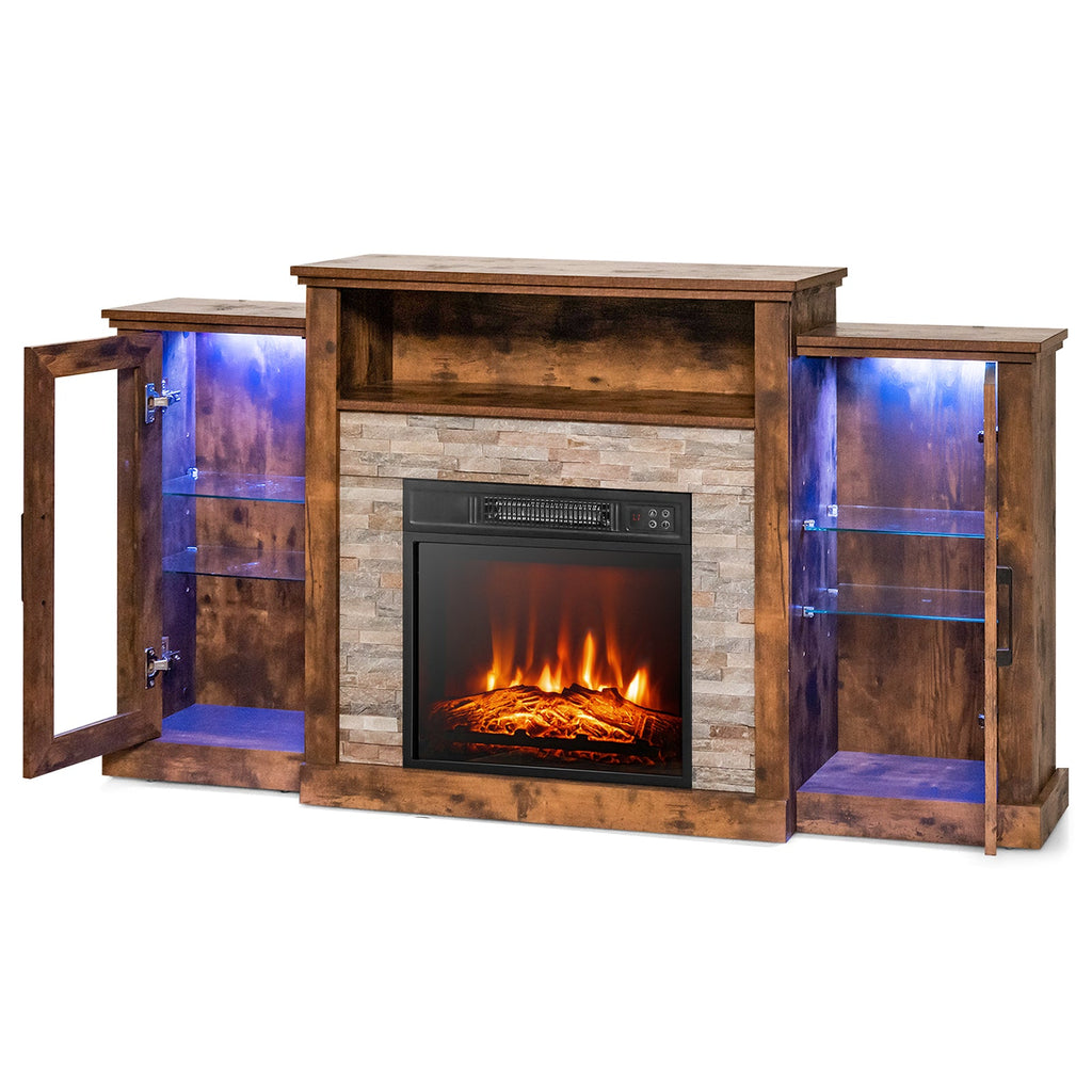 Fireplace TV Stand with 16-Color Led Lights for TVs up to 65 Inch