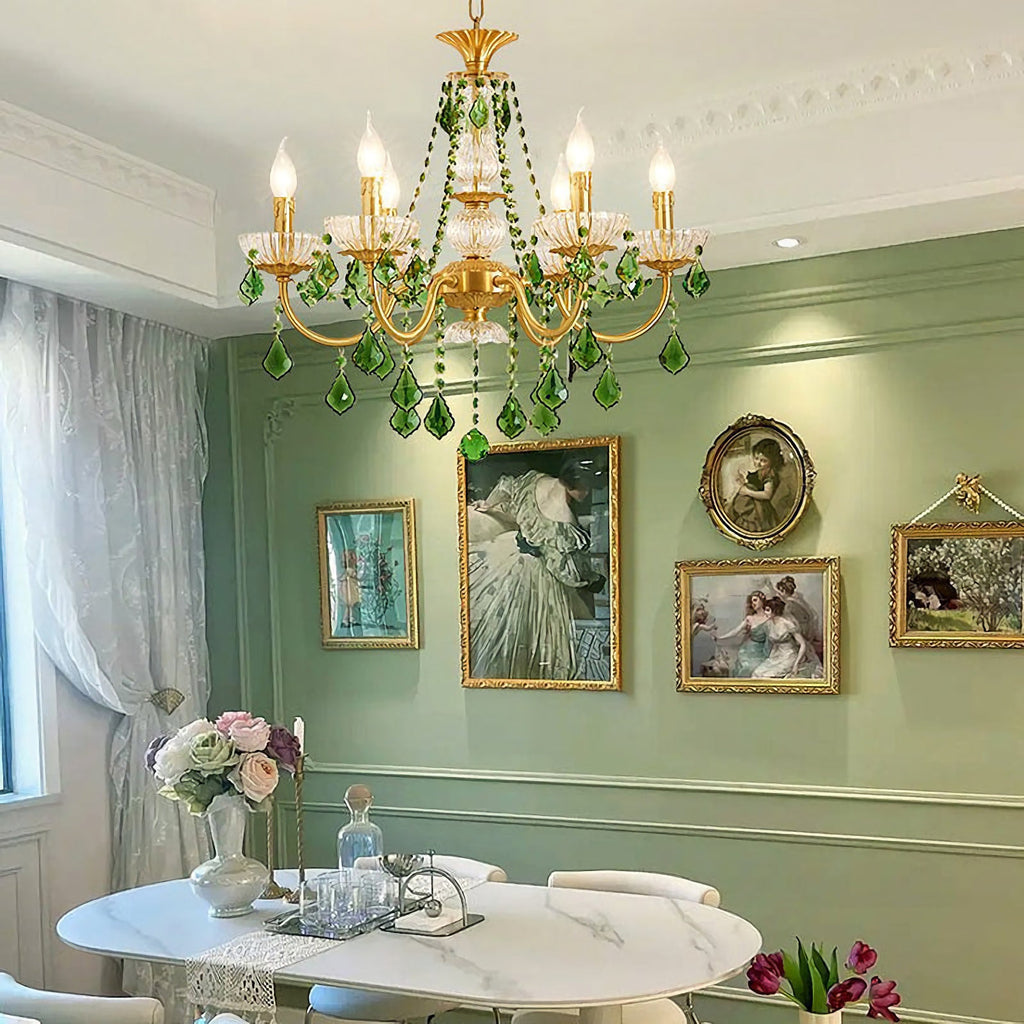 French Retro Green Crystal Chandelier