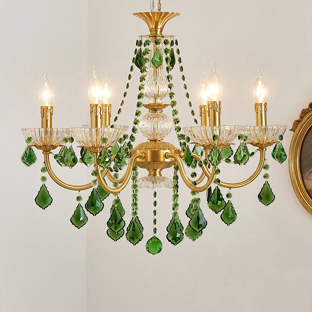 French Retro Green Crystal Chandelier