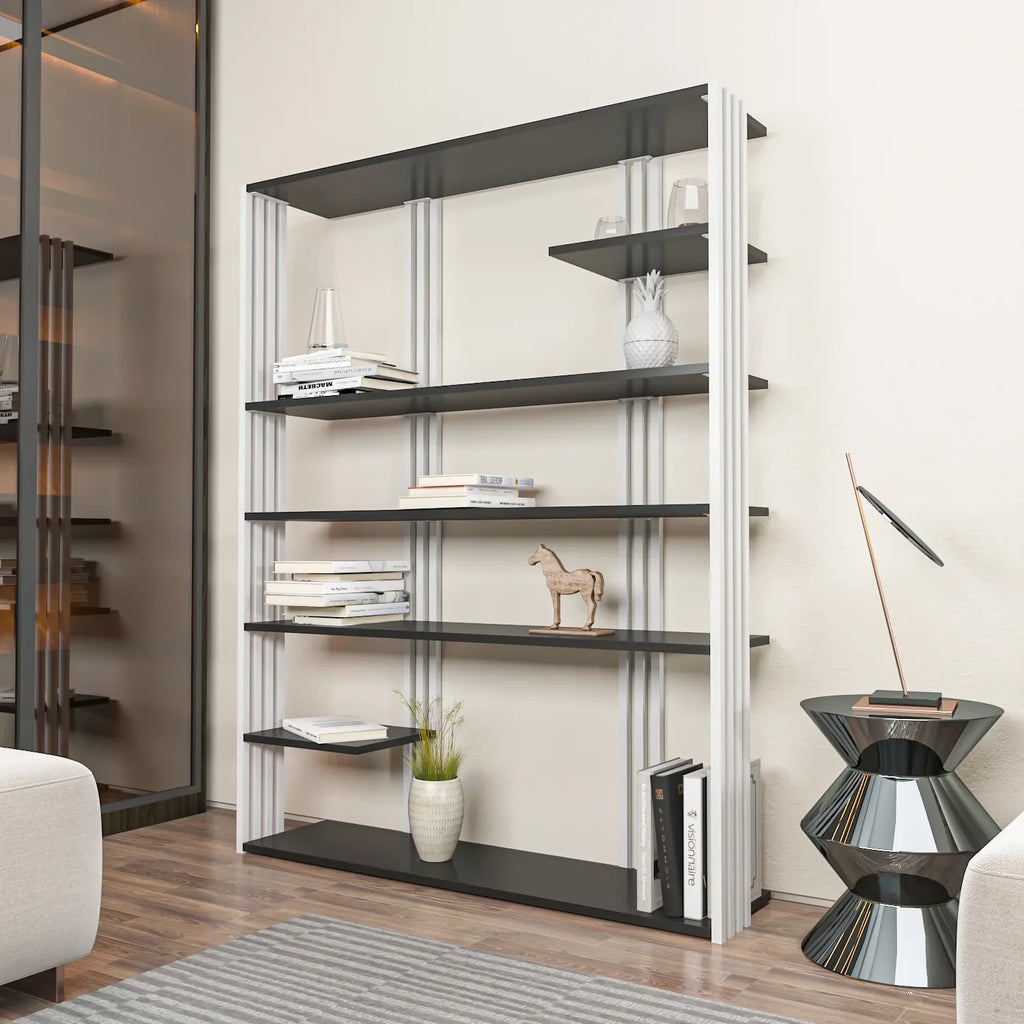 Jeni 63" Tall Metal Wood Bookcase | Bookshelf | Display Unit