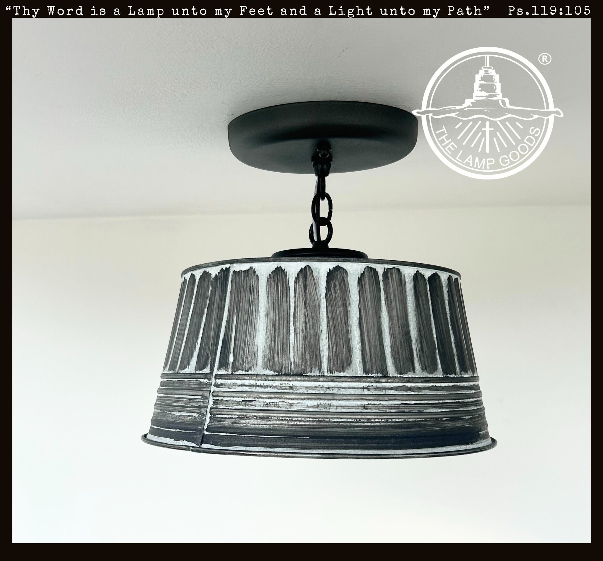 Gray Ribbed Galvanized Ceiling Light