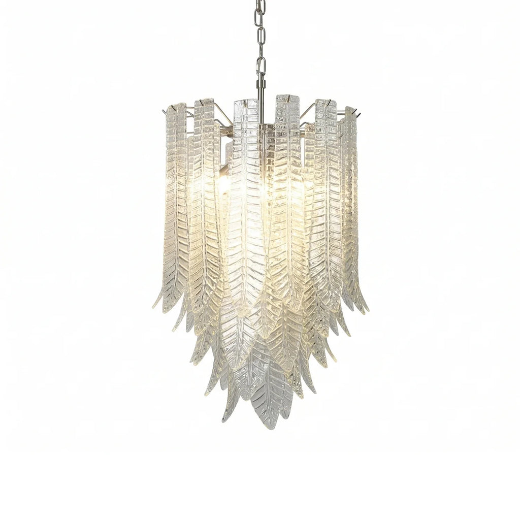 Leaf-Textured Layered Glass Chandelier