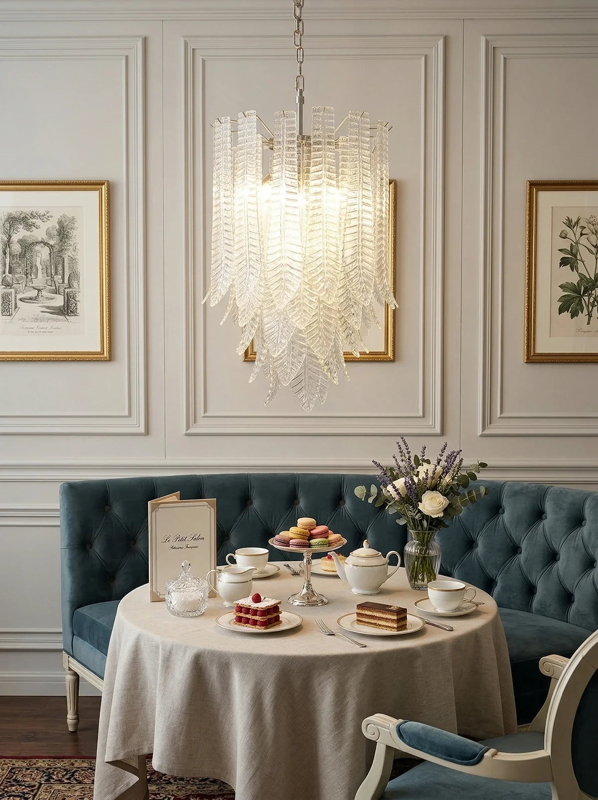 Leaf-Textured Layered Glass Chandelier