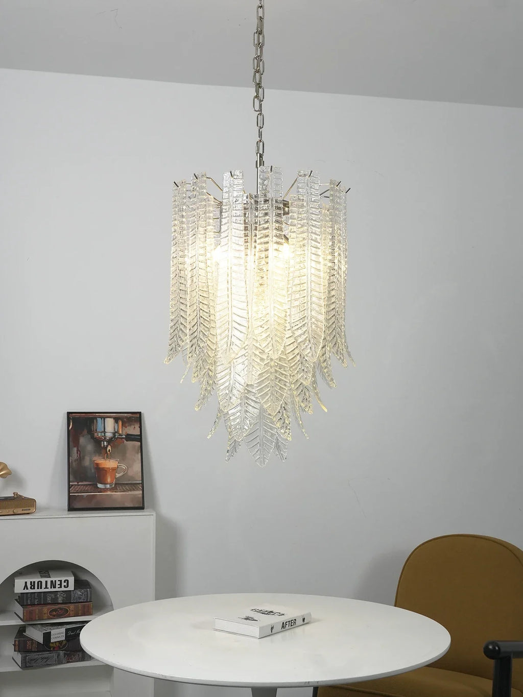 Leaf-Textured Layered Glass Chandelier