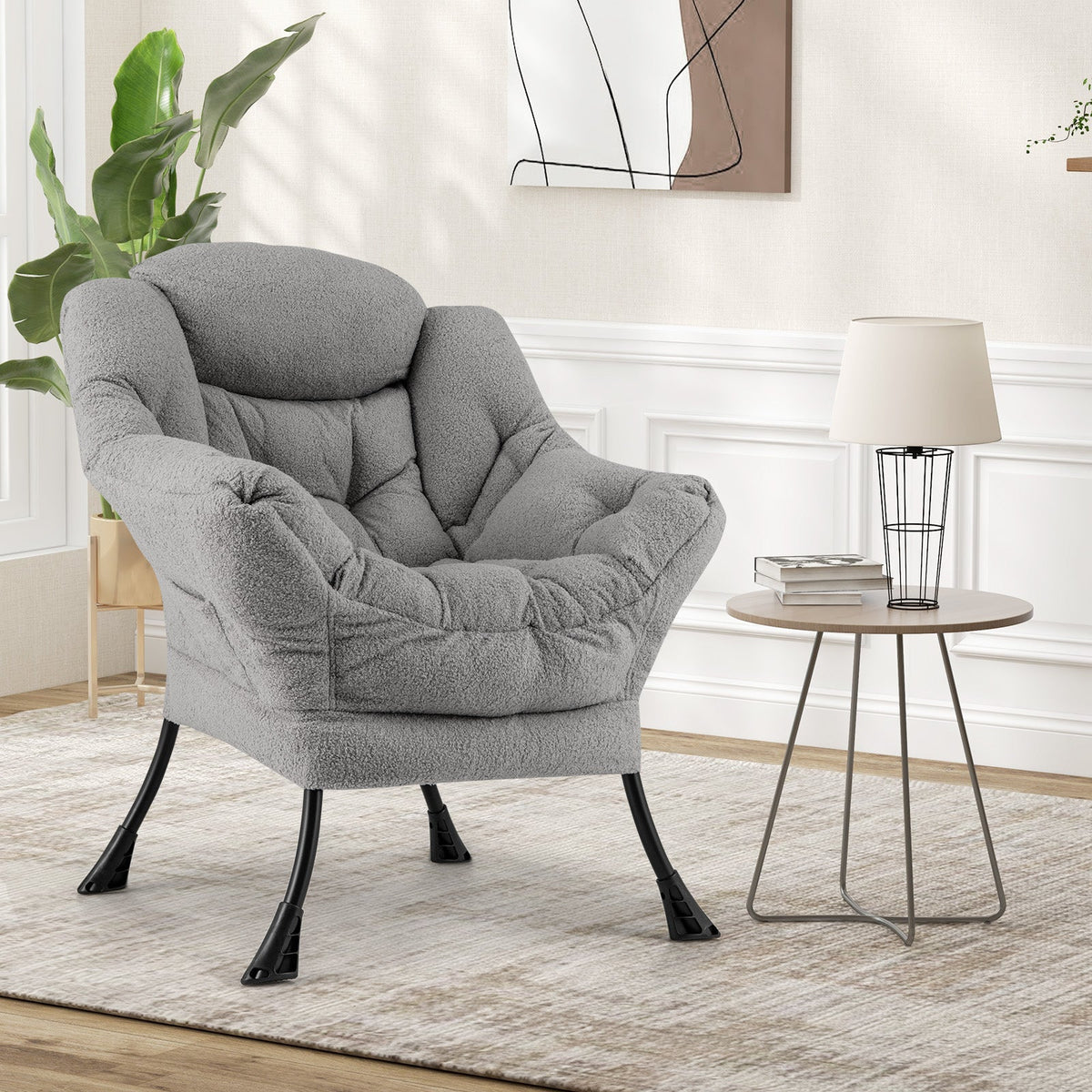 Sherpa Upholstered Accent Chair with Head Pillow