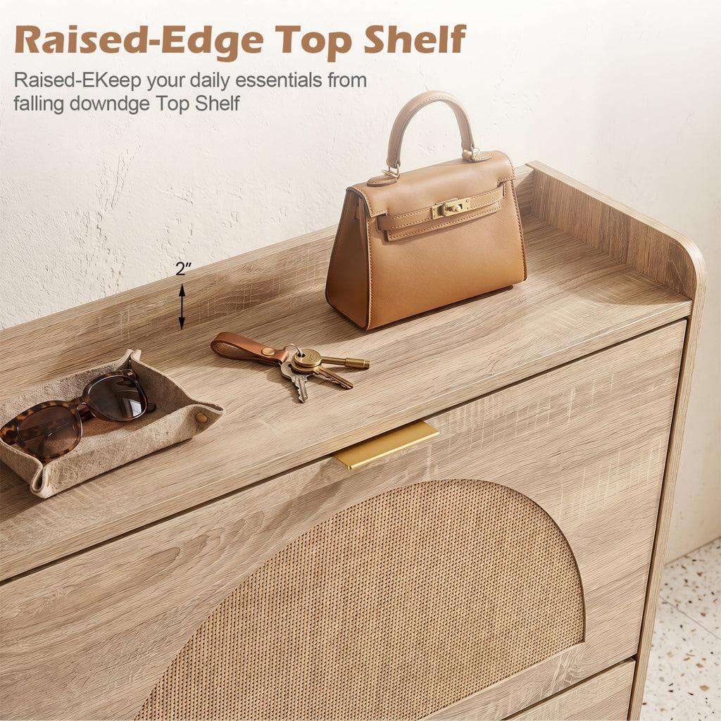Narrow Shoe Storage Cabinet with Flip Drawers & Shelves