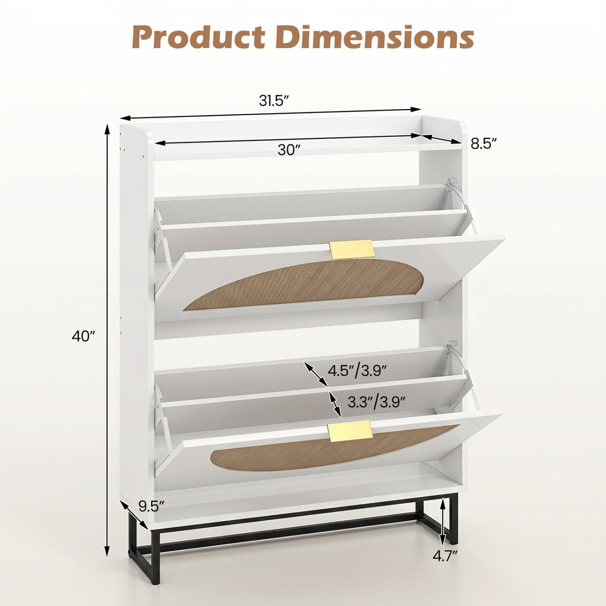Narrow Shoe Storage Cabinet with Flip Drawers & Shelves