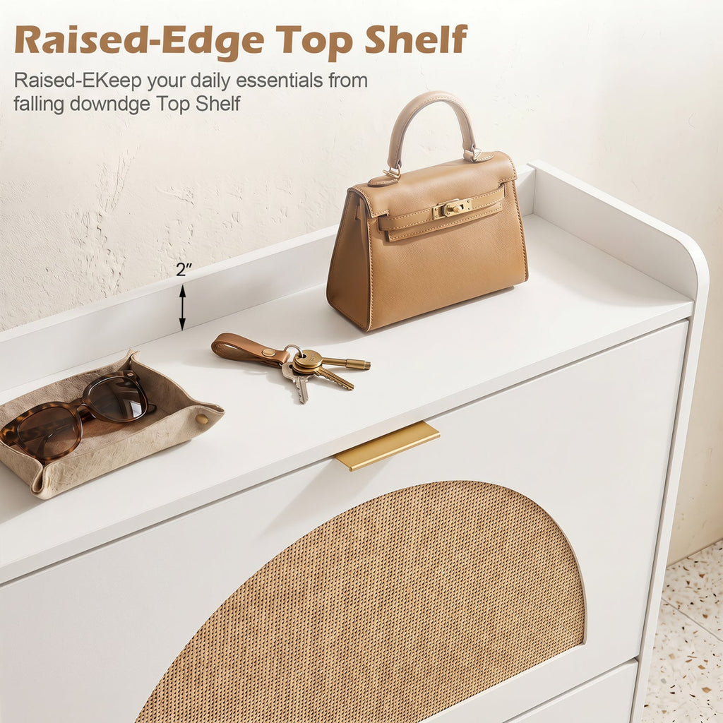 Narrow Shoe Storage Cabinet with Flip Drawers & Shelves