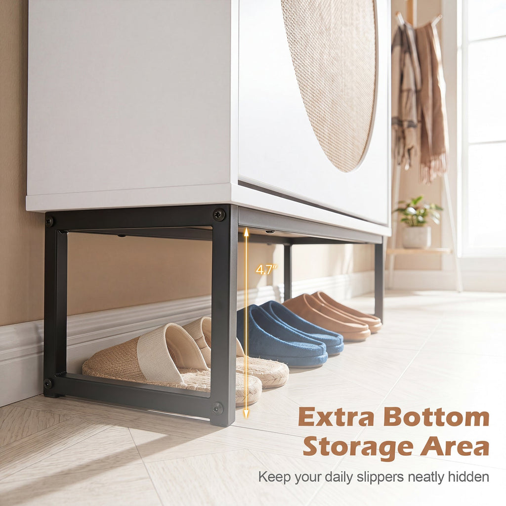 Narrow Shoe Storage Cabinet with Flip Drawers & Shelves