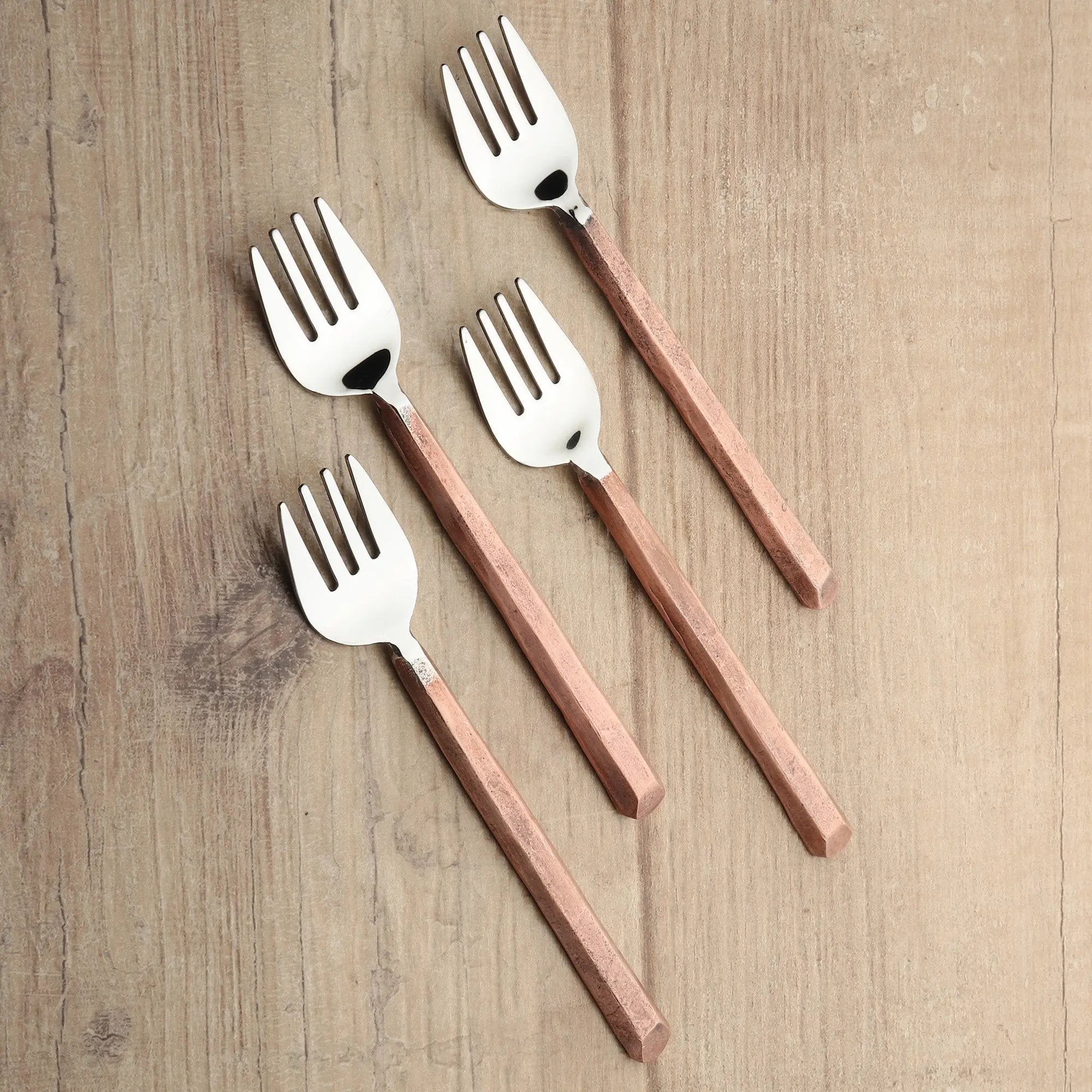 PLATEAU COPPER PASTRY/DESERT FORKS 4 PC. SET