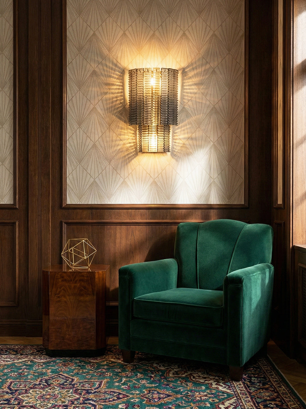 Ribbed Smoky Gray Glass Layered Wall Lamp