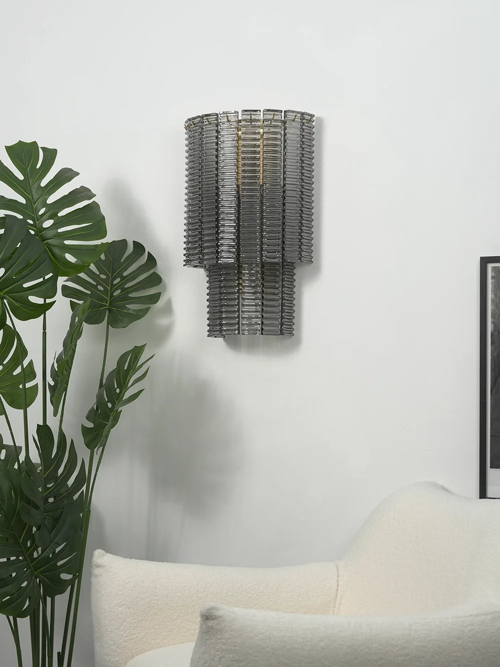 Ribbed Smoky Gray Glass Layered Wall Lamp