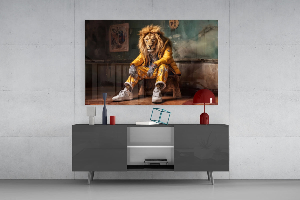 Yellow Jacket King Glass Wall Art || Designer Collection