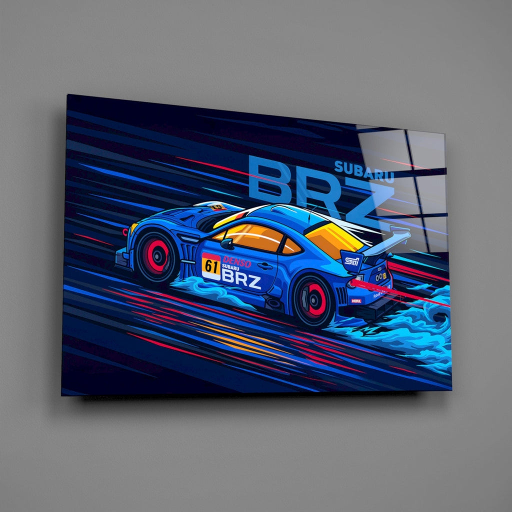 Blue Sports Coupe Speed Glass Wall Art || Designer Collection