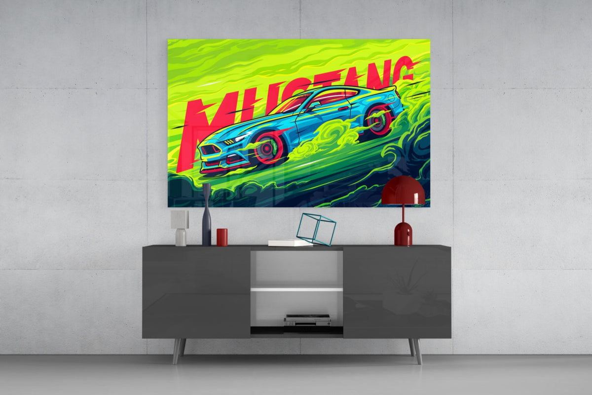 Roaring Mustang Glass Wall Art || Designer Collection