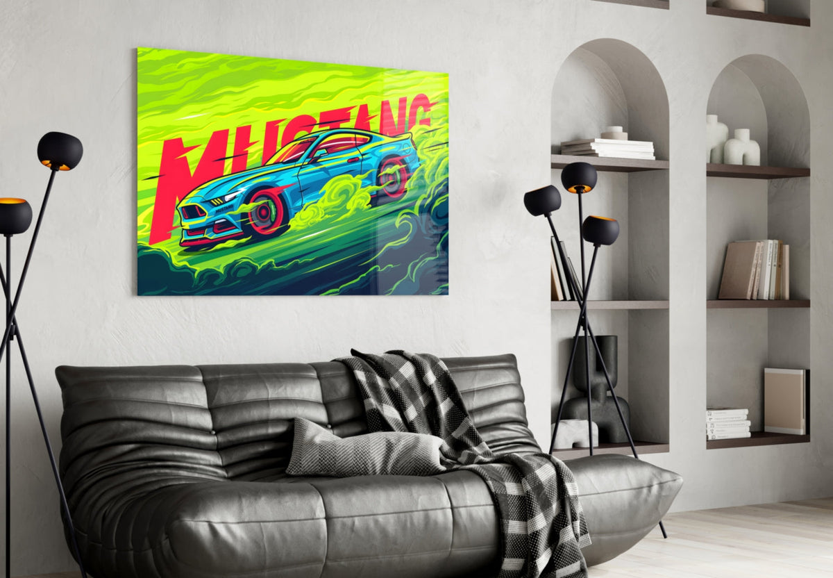 Roaring Mustang Glass Wall Art || Designer Collection