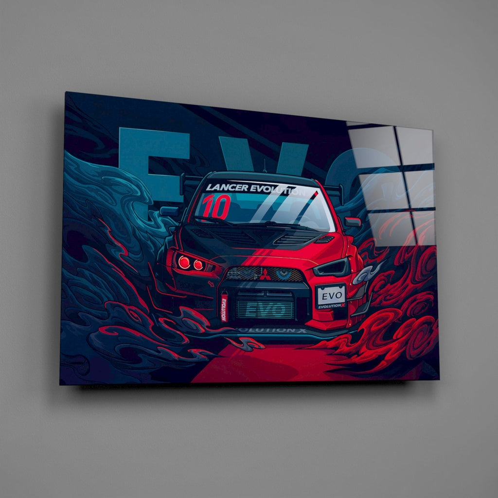 Red Storm Rally Car Glass Wall Art || Designer Collection