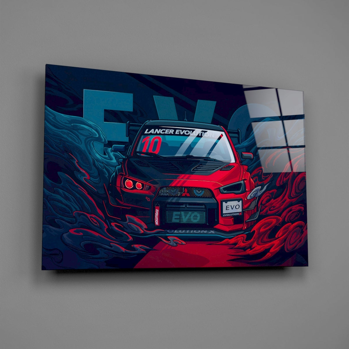 Red Storm Rally Car Glass Wall Art || Designer Collection