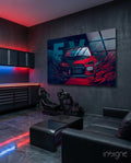 Red Storm Rally Car Glass Wall Art || Designer Collection