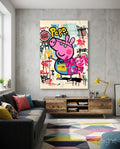 Urban Cartoon Piglet Glass Wall Art || Designer Collection