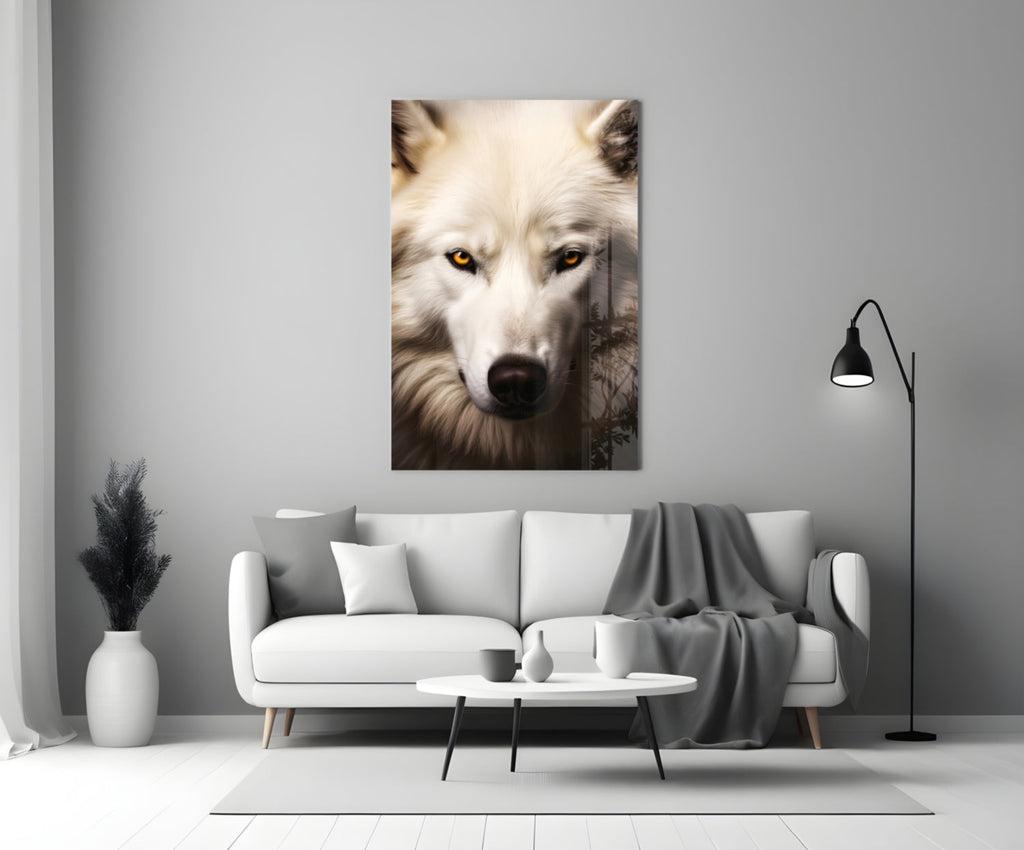 The White Wolf's Gaze Glass Wall Art || Designer Collection