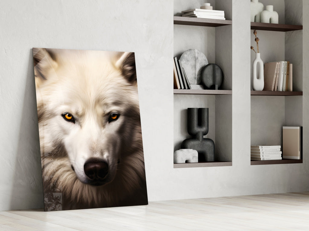 The White Wolf's Gaze Glass Wall Art || Designer Collection