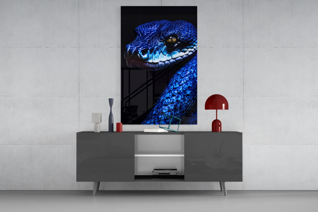 Eyes of the Blue Viper Glass Wall Art || Designer Collection
