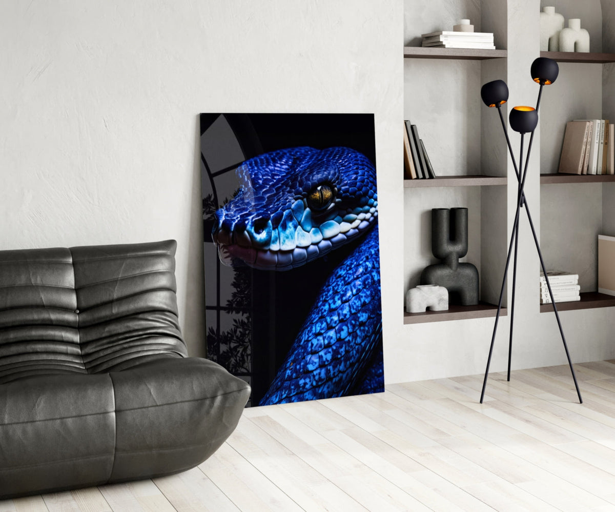 Eyes of the Blue Viper Glass Wall Art || Designer Collection