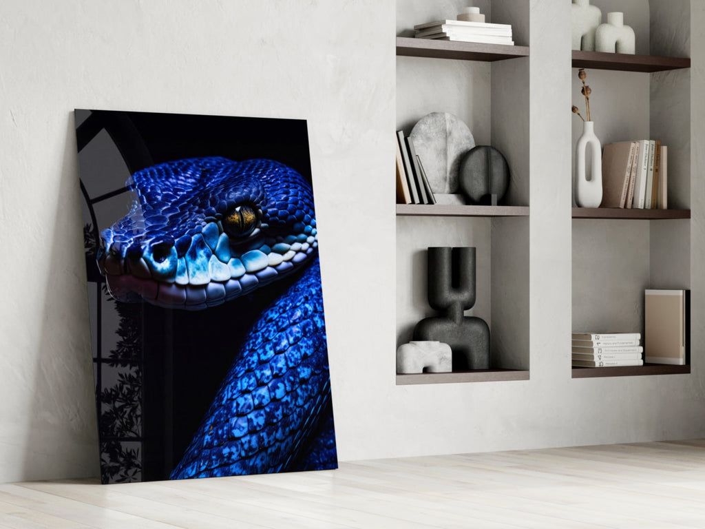 Eyes of the Blue Viper Glass Wall Art || Designer Collection