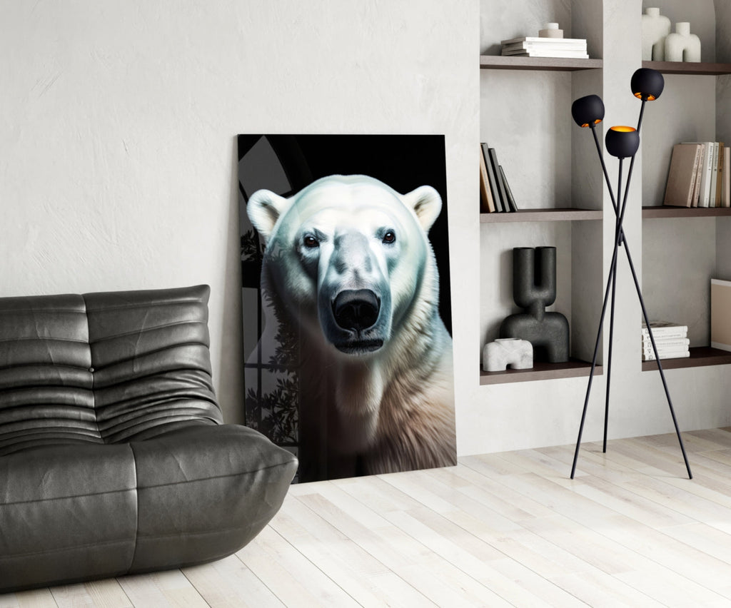Polar Bear's Gaze Glass Wall Art || Designer Collection