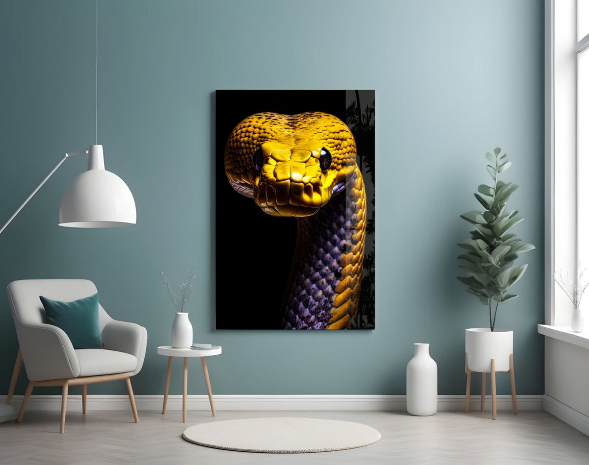 Golden Headed Snake Glass Wall Art || Designer Collection