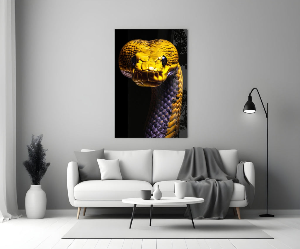 Golden Headed Snake Glass Wall Art || Designer Collection