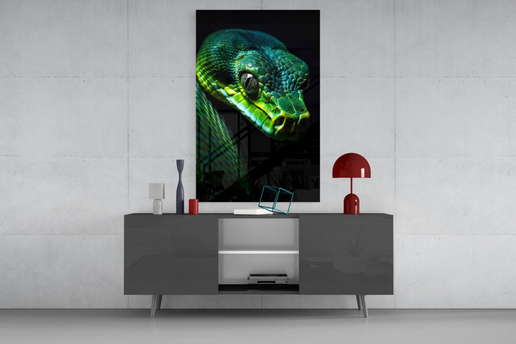 Emerald Green Viper Glass Wall Art || Designer Collection
