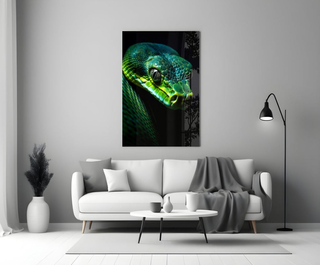 Emerald Green Viper Glass Wall Art || Designer Collection