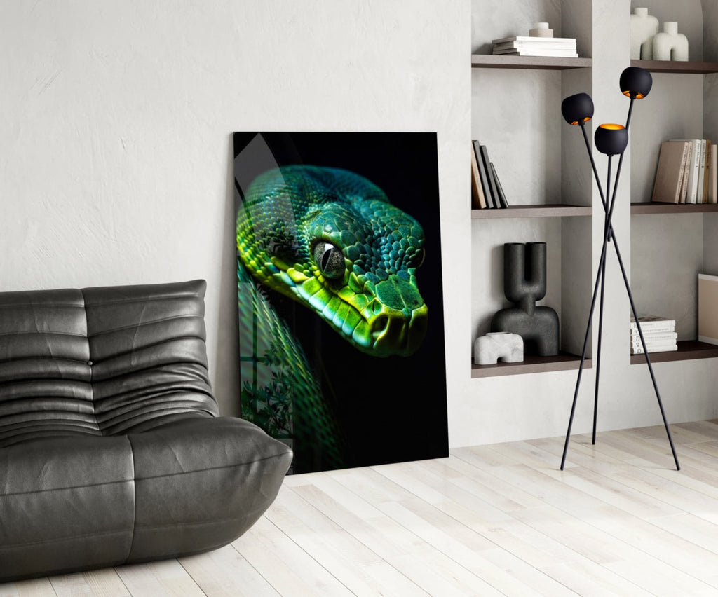 Emerald Green Viper Glass Wall Art || Designer Collection